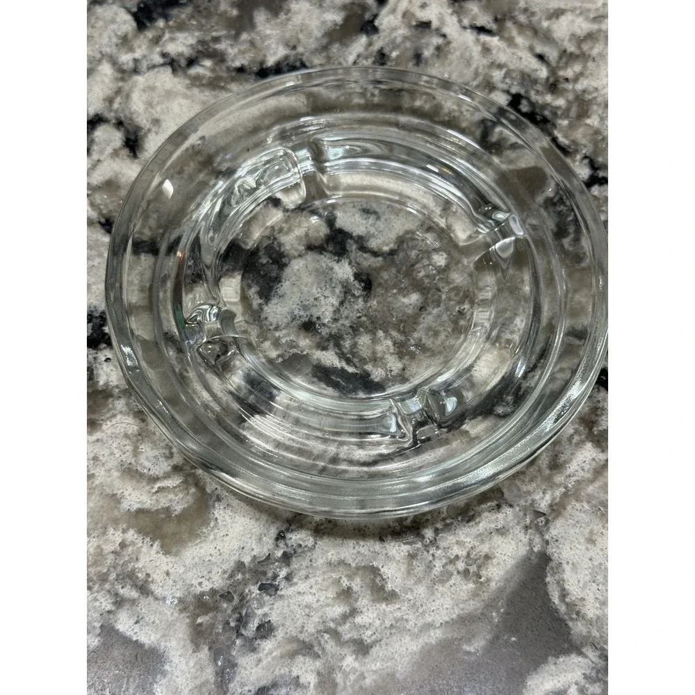 Vtg Heavy Clear Glass Round Ashtray 4 Slots 5
